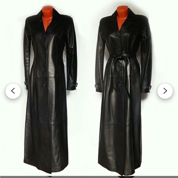 Thinsulate Genuine Long Women’s Black Leather Trench Coat - Picture 16 of 16
